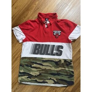 NBA Chicago Bulls Red White Camo Short Sleeve Collared Cotton Shirt Large